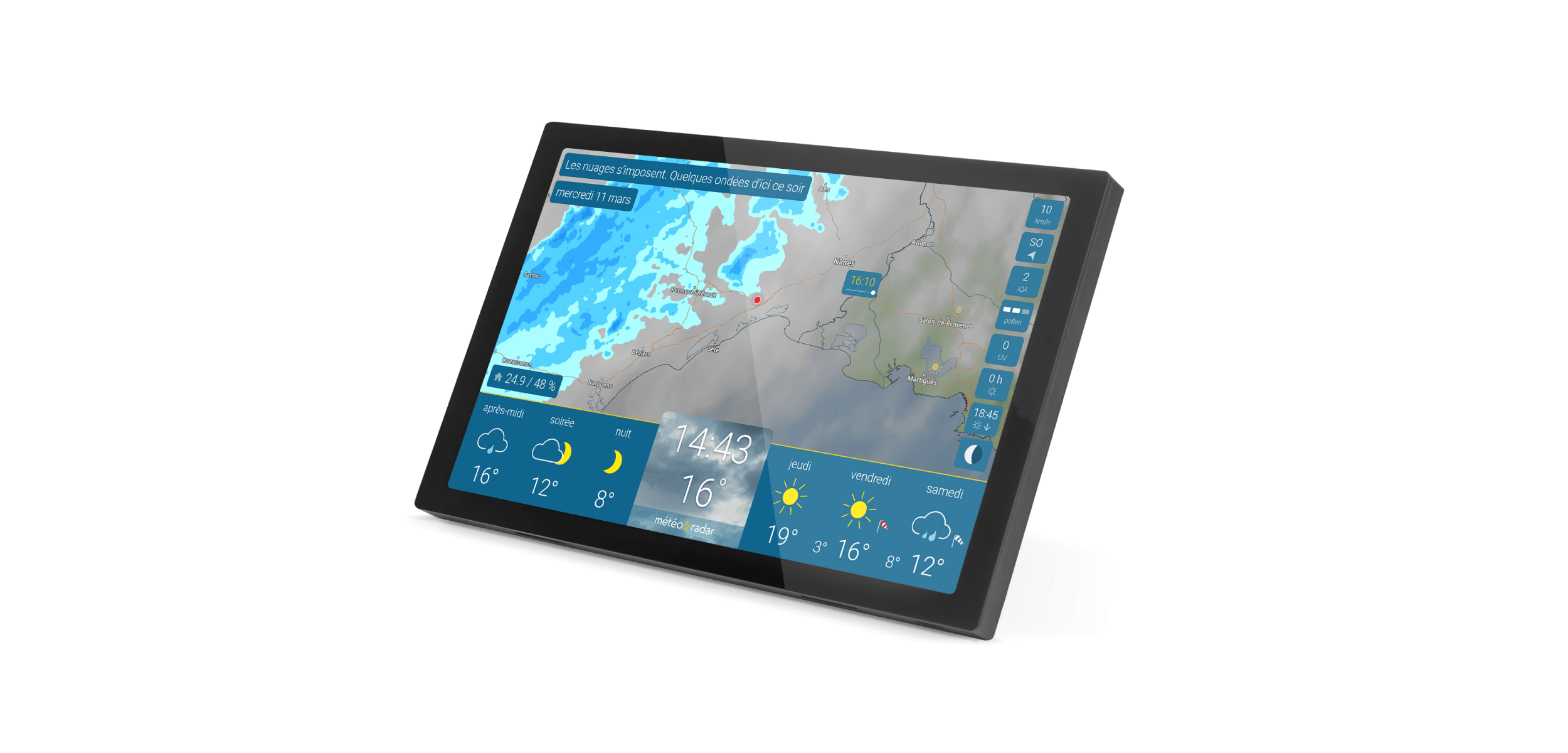 météo & radar home 4 en noir: écran météo numérique avec radar de pluie et prévisions météo en temps réel