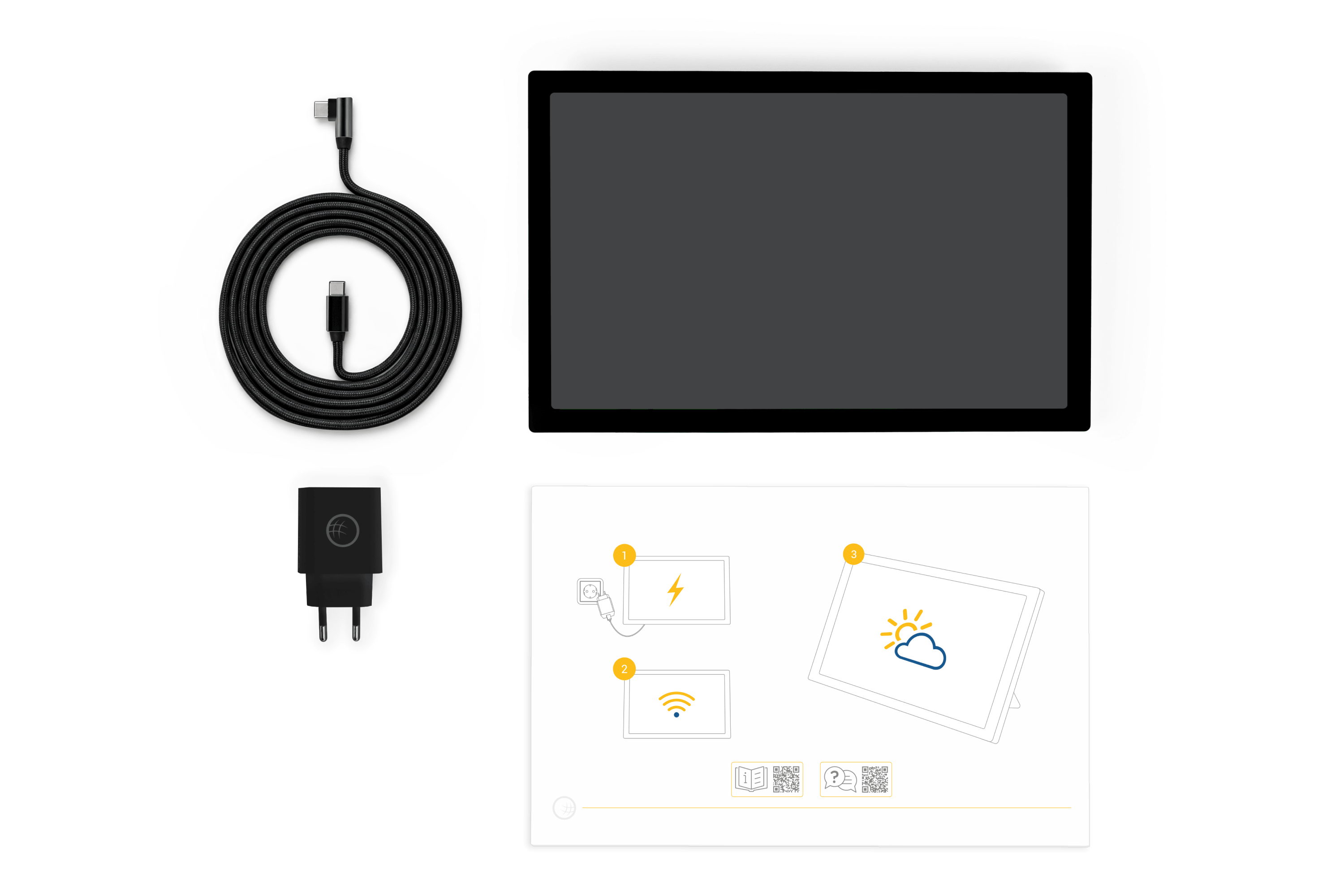 Contenu de la livraison : météo & radar home 4 avec écran météo, bloc d'alimentation et câble USB