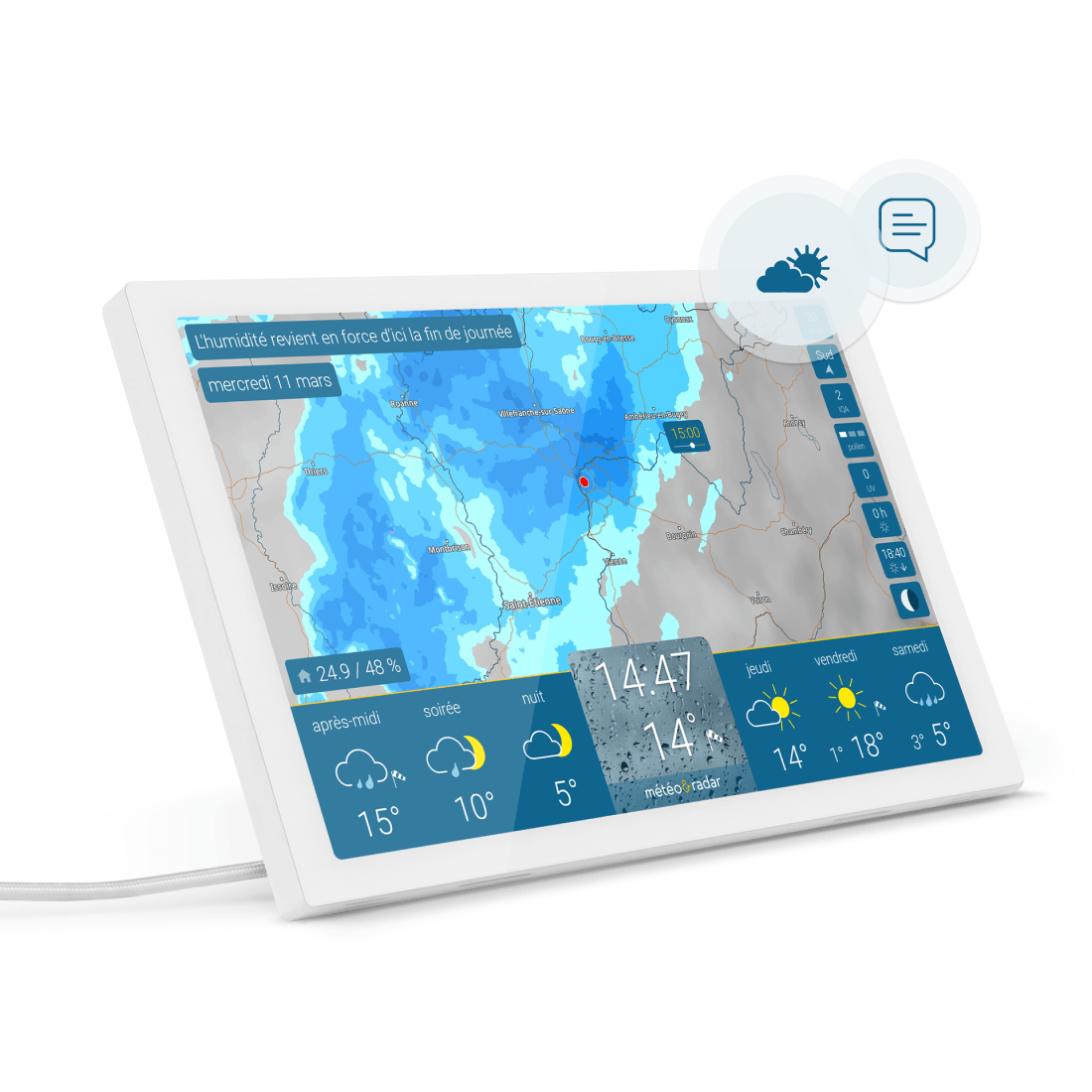météo & radar home 4 en blanc, avec radar de pluie et prévisions météo en temps réel sur l'écran