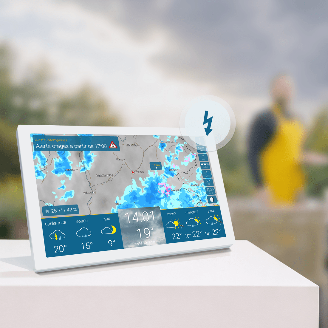 météo & radar home 4 avec alerte météo en cas d'orage et affichage détaillé des conditions météorologiques